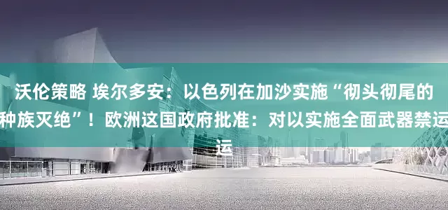沃伦策略 埃尔多安：以色列在加沙实施“彻头彻尾的种族灭绝”！欧洲这国政府批准：对以实施全面武器禁运